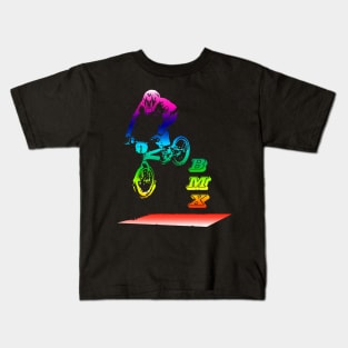 bmx rider in neon Kids T-Shirt